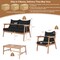 Costway 4PCS Patio Rattan Furniture Set Wooden Cushioned Sofa with Black & Turquoise Cover